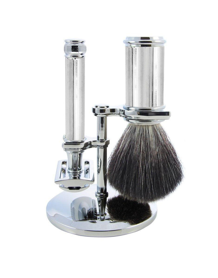 Edwin Jagger - DE Series - Chrome Lined Double Edge (Black Synthetic Brush) - 3 Piece Shaving Gift Set - SGPomades Discover Joy in Self Care