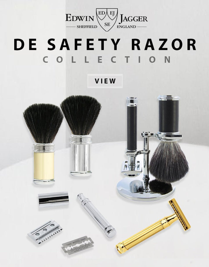 Edwin Jagger - DE Series - Imitation Ivory & Chrome Double Edge (Black Synthetic Brush) - 3 Piece Shaving Gift Set SGPomades Discover Joy in Self Care