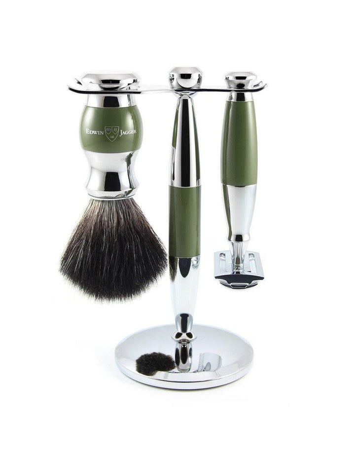 Edwin Jagger - Diffusion 36 Range - Green & Chrome Double Edge (Black Synthetic Brush) - 3 Piece Shaving Gift Set - SGPomades Discover Joy in Self Care