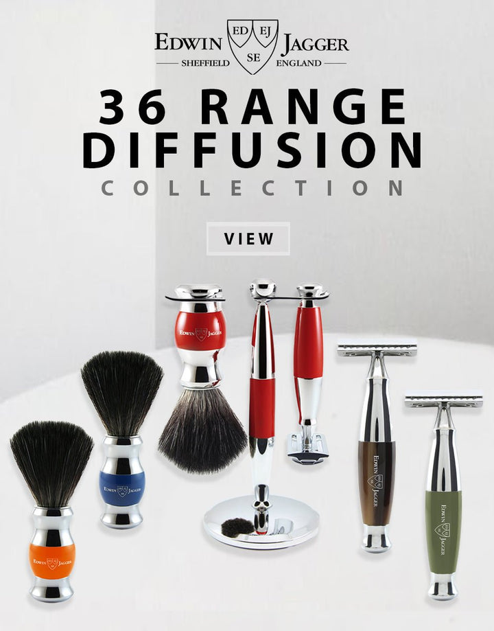 Edwin Jagger - Diffusion 36 Range - Imitation Light Horn & Chrome Shaving Brush (Black Synthetic Brush) SGPomades Discover Joy in Self Care