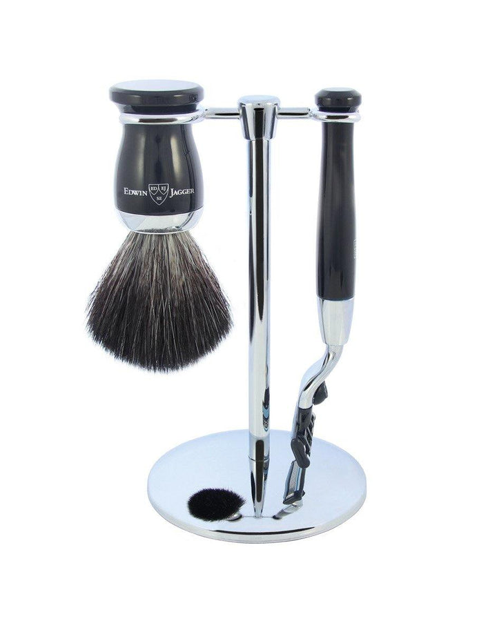 Edwin Jagger - Diffusion 72 Range - Imitation Ebony & Chrome Gillette® Mach3® Razor (Black Synthetic Brush) - 3 Piece Shaving Gift Set - SGPomades Discover Joy in Self Care