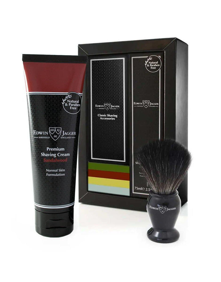 Edwin Jagger Imitation Ebony Synthetic Brush, Shaving Cream Gift Set (Sandalwood) - SGPomades Discover Joy in Self Care