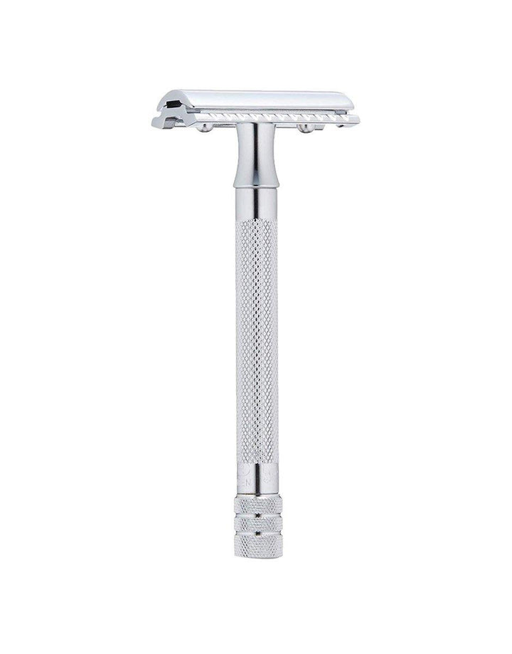 Merkur 23C Long Handle Safety Razor Polished Chrome Brass Handle - SGPomades Discover Joy in Self Care