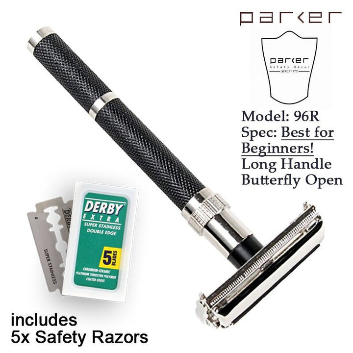 Parker 96R - Long Handle Butterfly Open Double Edge Safety Razor - S'pore Mens Grooming Webstore - SGPomades.com