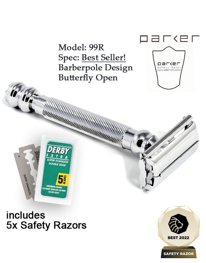 Parker 99R Barberpole Butterfly Open Double Edge Safety Razor - S'pore Mens Grooming Webstore - SGPomades.com