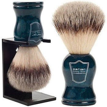 Parker Blue Wood Handle Synthetic Bristle Shaving Brush with Brush Stand - S'pore Mens Grooming Webstore - SGPomades.com