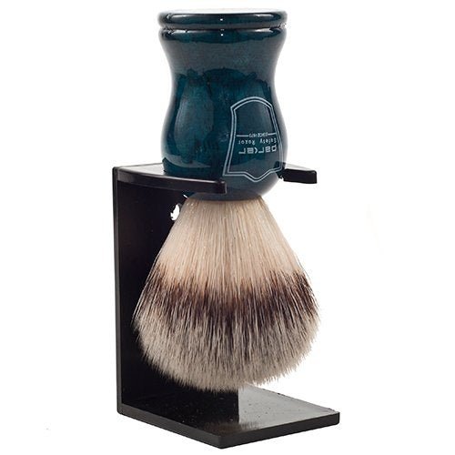 Parker Blue Wood Handle Synthetic Bristle Shaving Brush with Brush Stand - S'pore Mens Grooming Webstore - SGPomades.com