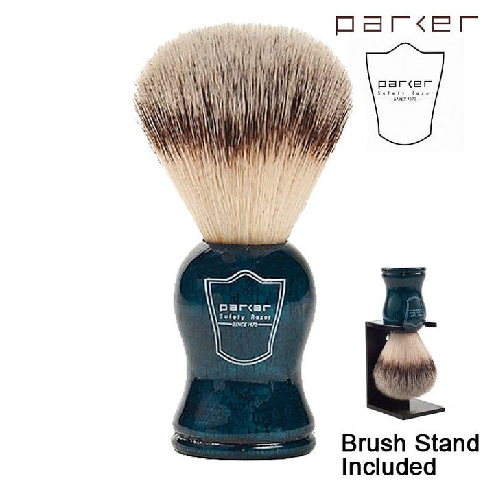 Parker Blue Wood Handle Synthetic Bristle Shaving Brush with Brush Stand - Welcome to SGPomades