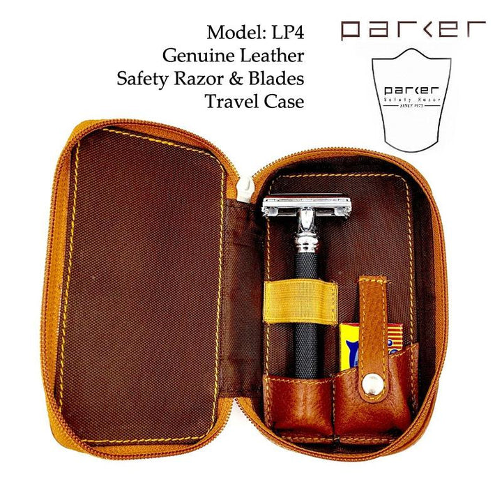 Parker Zipper Close Saddle Leather Case for Safety Razor and Blades - SGPomades Discover Joy in Self Care