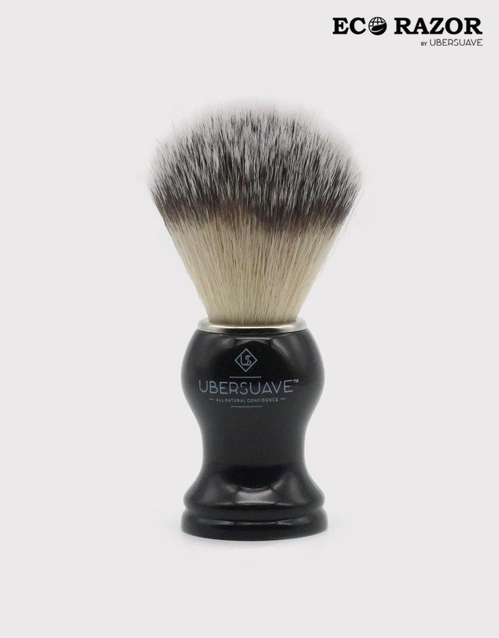 Ubersuave Eco-Razor Black & Chrome Imitation Ebony Shaving Brush (Synthetic Silvertip) - SGPomades Discover Joy in Self Care