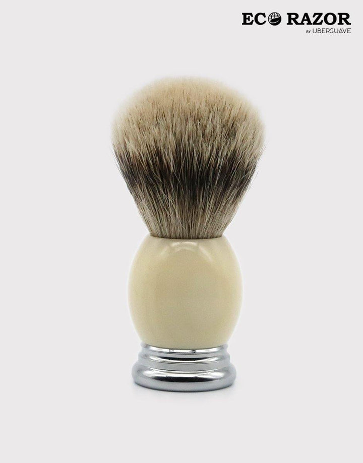 Ubersuave Eco-Razor Large Knot Bulbous Imitation Ivory Shaving Brush (Premium Silvertip Badger) - SGPomades Discover Joy in Self Care