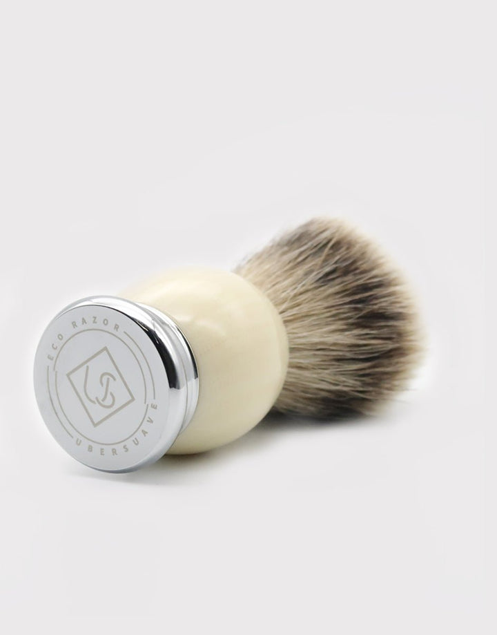 Ubersuave Eco-Razor Large Knot Bulbous Imitation Ivory Shaving Brush (Premium Silvertip Badger) SGPomades Discover Joy in Self Care