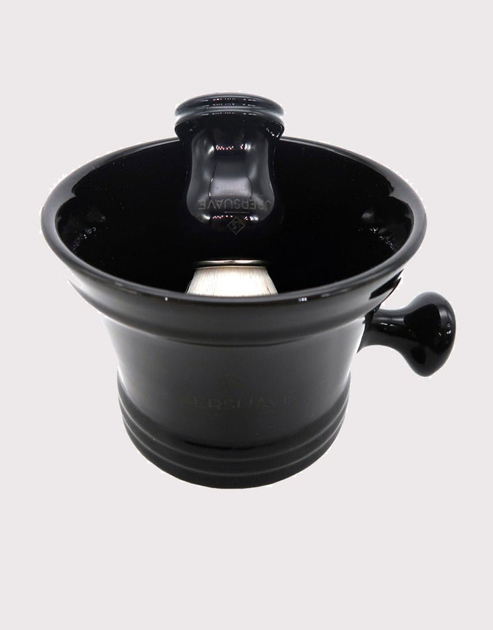Ubersuave Eco-Razor Premium Black Porcelain Shaving Soap Mug Bowl w/ Knob Handle SGPomades Discover Joy in Self Care