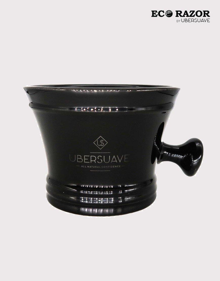 Ubersuave Eco-Razor Premium Black Porcelain Shaving Soap Mug Bowl w/ Knob Handle - SGPomades Discover Joy in Self Care