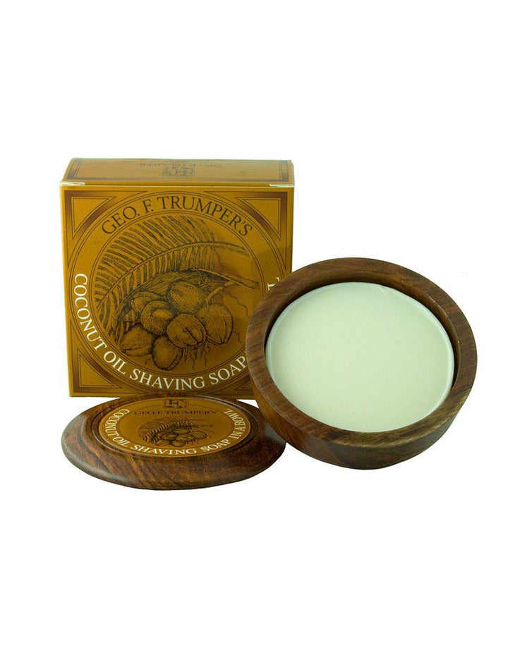 Geo. F. Trumper Coconut Hard Shaving Soap in a Wooden Bowl 80g - SGPomades Discover Joy in Self Care
