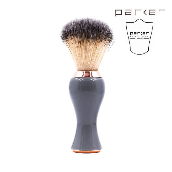 Parker Gray & Rose Gold Handle Synthetic Bristle Shaving Brush with Brush Stand - SGPomades Discover Joy in Self Care
