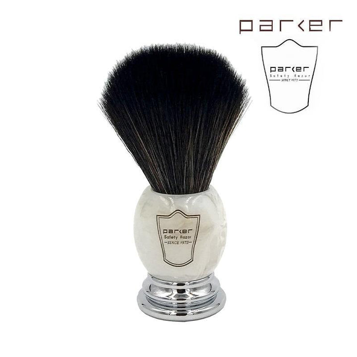 Parker Marbled Ivory Synthetic Bristle Shaving Brush with Brush Stand - SGPomades Discover Joy in Self Care