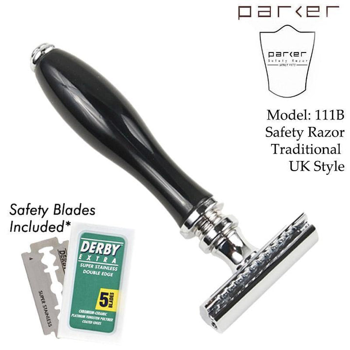 Parker 111B Black Chrome Resin Three-Piece Double Edge Safety Razor - SGPomades Discover Joy in Self Care