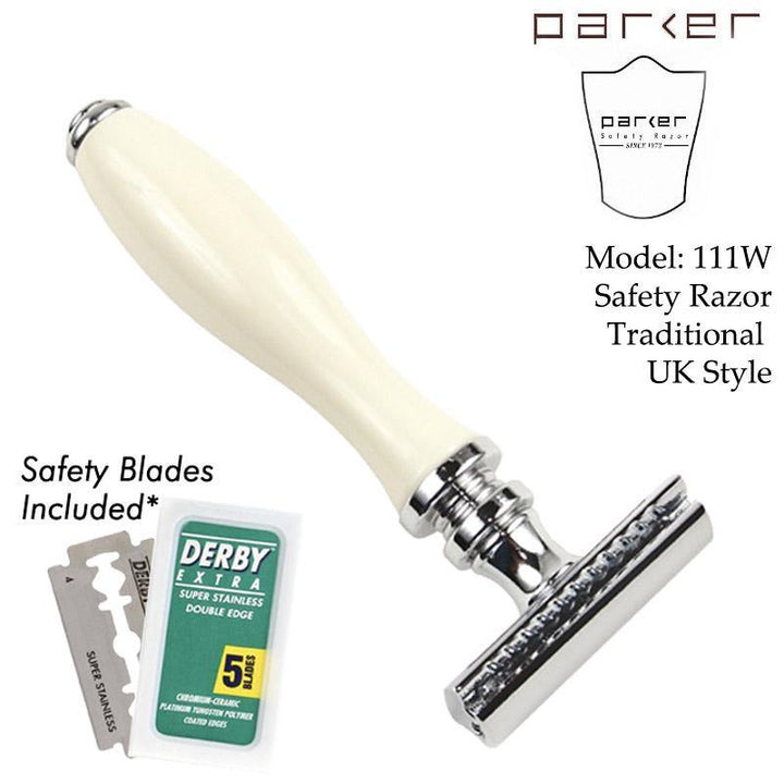 Parker 111W White Chrome Resin Three-Piece Double Edge Safety Razor - SGPomades Discover Joy in Self Care