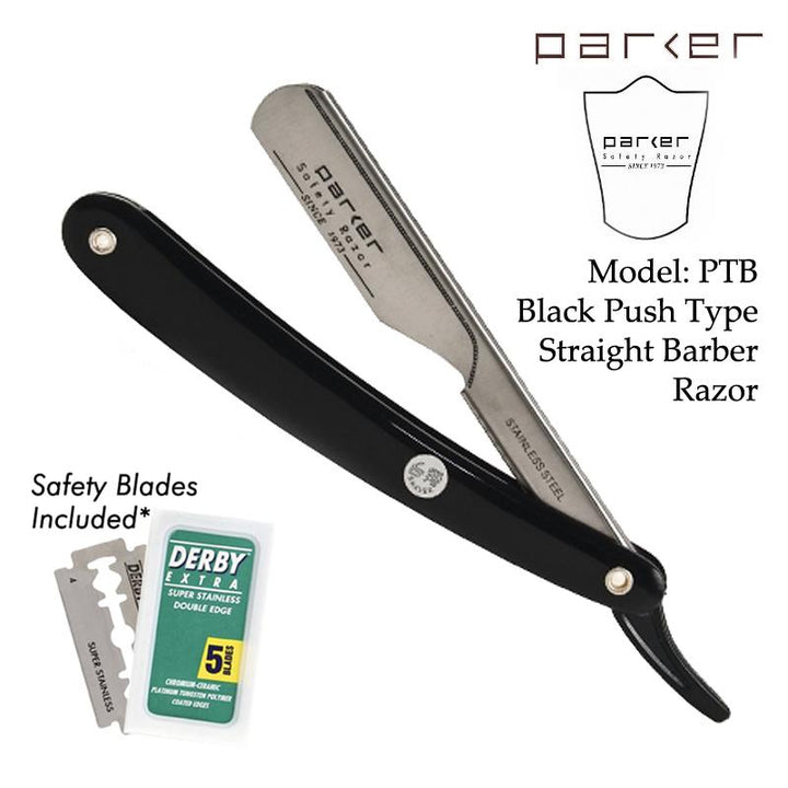 Parker PTB - Black Resin Handle Stainless Steel Straight Edge Razor - SGPomades Discover Joy in Self Care