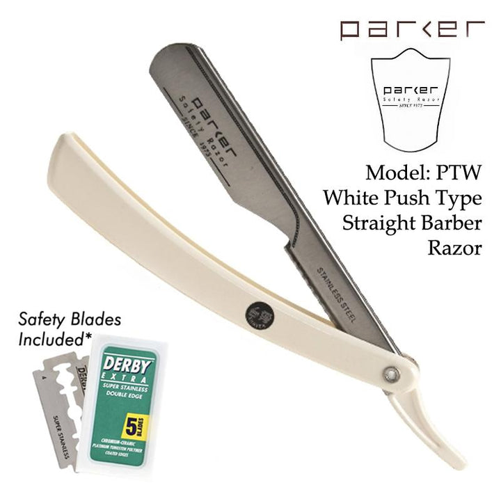 Parker PTW - White Resin Handle Stainless Steel Straight Edge Razor - SGPomades Discover Joy in Self Care