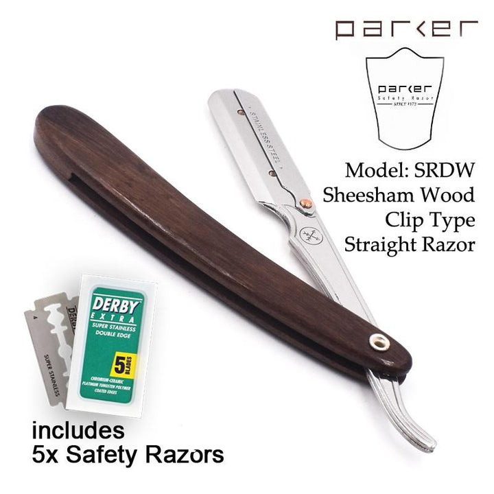 Parker SRDW- Sheesham Wood Handle Stainless Steel Clip Type Straight Edge Razor - SGPomades Discover Joy in Self Care