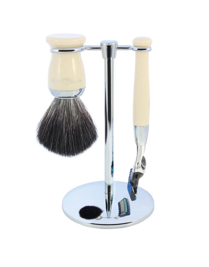Edwin Jagger - Diffusion 72 Range - Imitation Ivory & Chrome Gillette® Fusion® ProGlide® (Black Synthetic Brush) - 3 Piece Shaving Gift Set - SGPomades Discover Joy in Self Care
