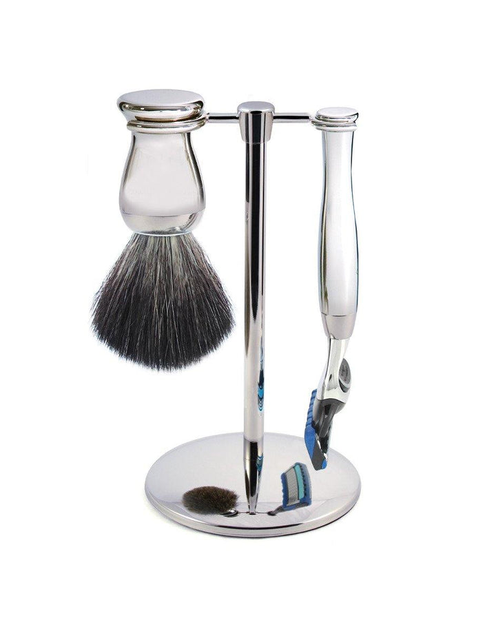 Edwin Jagger - Diffusion 72 Range - Full Chrome Gillette® Fusion® ProGlide® (Black Synthetic Brush) - 3 Piece Shaving Gift Set - SGPomades Discover Joy in Self Care