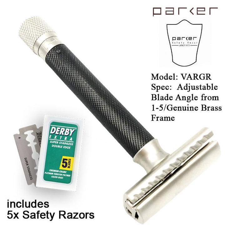 Parker VARGR - Variant Adjustable Double Edge Safety Razor - Graphite - Welcome to SGPomades